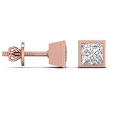 Ivana Jewels Earrings 1.5 Carat Each Princess Shape Solitaire Diamond Bezel Setting Studs Earring