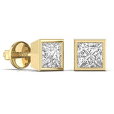 Ivana Jewels Earrings 1.5 Carat Each Princess Shape Solitaire Diamond Bezel Setting Studs Earring