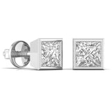 Ivana Jewels Earrings 1.5 Carat Each Princess Shape Solitaire Diamond Bezel Setting Studs Earring