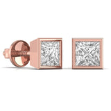 Ivana Jewels Earrings 1.5 Carat Each Princess Shape Solitaire Diamond Bezel Setting Studs Earring