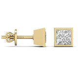 Ivana Jewels Earrings 1.5 Carat Each Princess Shape Solitaire Diamond Bezel Setting Studs Earring