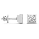 Ivana Jewels Earrings 1.5 Carat Each Princess Shape Solitaire Diamond Bezel Setting Studs Earring