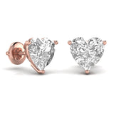 Ivana Jewels Earrings 1.5 Carats Each Heart Shape Solitaire Diamond Three Prong Setting Studs Earring