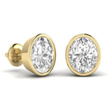 Ivana Jewels Earrings 1.5 Carats Each Oval Shape Solitaire Diamond Bezel Setting Studs Earring