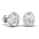 Ivana Jewels Earrings 1.5 Carats Each Oval Shape Solitaire Diamond Bezel Setting Studs Earring