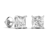 Ivana Jewels Earrings 1.5 Carats Each Princess Shape Solitaire Diamond 4-Prong Basket Setting Studs Earring
