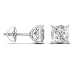 Ivana Jewels Earrings 1.5 Carats Each Princess Shape Solitaire Diamond 4-Prong Basket Setting Studs Earring