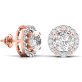 Ivana Jewels Earrings 3.5 Carat Each Round Solitaire Diamonds Halo Stud Earring