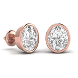 Ivana Jewels Earrings 3 Carats Each Oval Shape Solitaire Diamond Bezel Setting Studs Earring