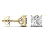 Ivana Jewels Earrings 3 Carats Each Princess Shape Solitaire Diamond 4-Prong Basket Setting Studs Earring