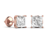 Ivana Jewels Earrings 3 Carats Each Princess Shape Solitaire Diamond 4-Prong Basket Setting Studs Earring