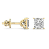 Ivana Jewels Earrings 3 Carats Each Princess Shape Solitaire Diamond V-shaped Prong Setting Studs Earring