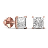 Ivana Jewels Earrings 3 Carats Each Princess Shape Solitaire Diamond V-shaped Prong Setting Studs Earring