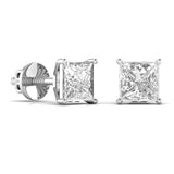 Ivana Jewels Earrings 3 Carats Each Princess Shape Solitaire Diamond V-shaped Prong Setting Studs Earring