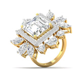 Ivana Jewels Rings Dramatic Emerald Cut Diamond Halo Ring