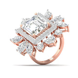 Ivana Jewels Rings Dramatic Emerald Cut Diamond Halo Ring