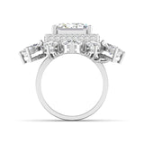 Ivana Jewels Rings Dramatic Emerald Cut Diamond Halo Ring