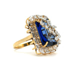 Ivana Jewels Rings Emerald Blue Gemstone & Fancy Marquise, Baguette, Pear Shape Diamonds Ring