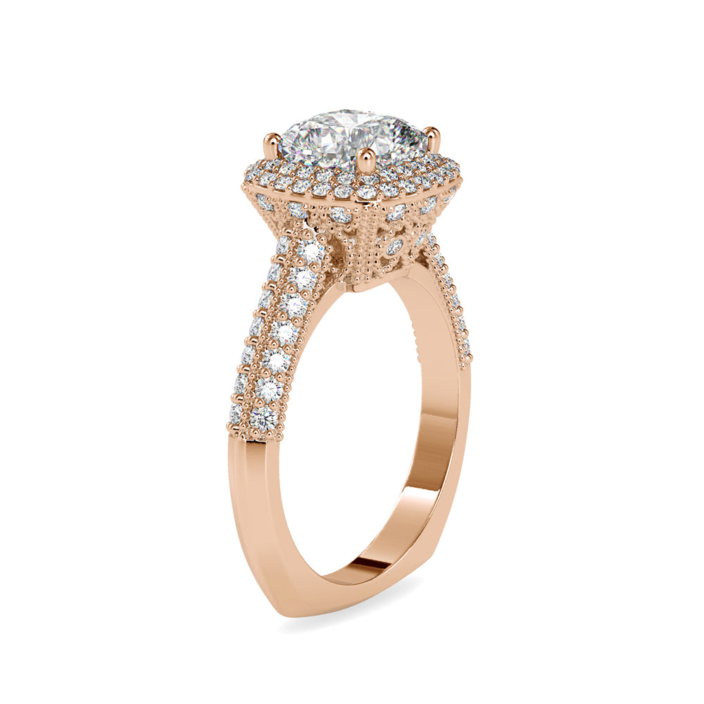 Lab Grown Cushion Shape Diamond Halo Engagement Ring