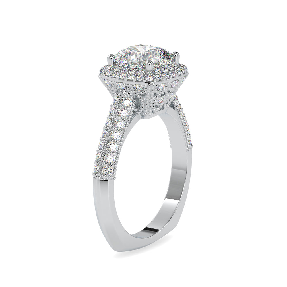 Lab Grown Cushion Shape Diamond Halo Engagement Ring