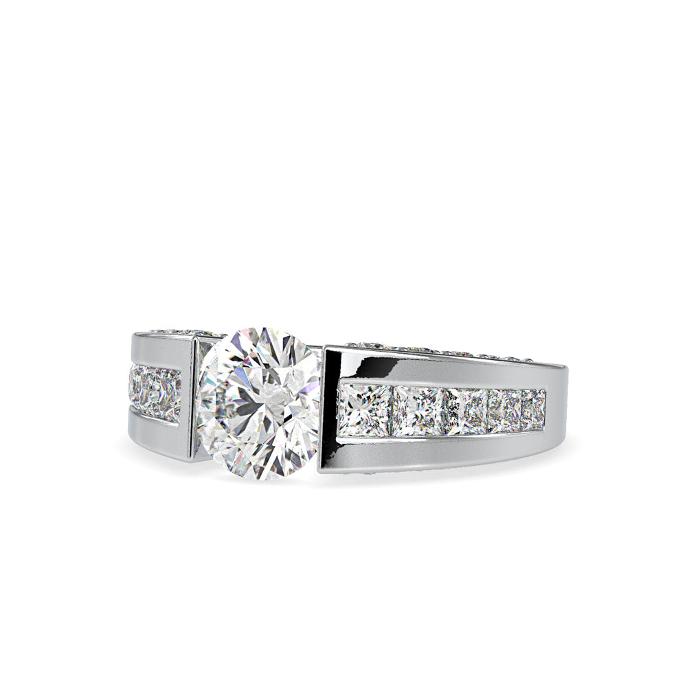 Centre Solitaire Round Cut Diamond & Fancy Princess Cut Diamond Ring With Channel Setting