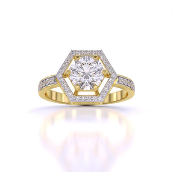 Buy Hexagonal Halo Diamond Engagement Ring from Ivana Jewels Best lab grown diamond jewellery brand