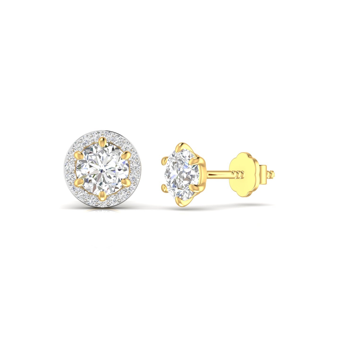 1 Carat Each Round Diamonds Halo Studs Earring