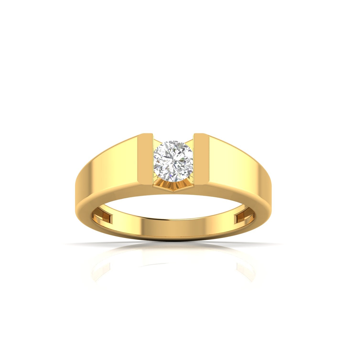 50 Pointers Centre Solitaire Round Diamond Wide Band Ring