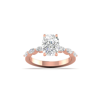 Modern Oval Diamond Ring with Marquise Accents