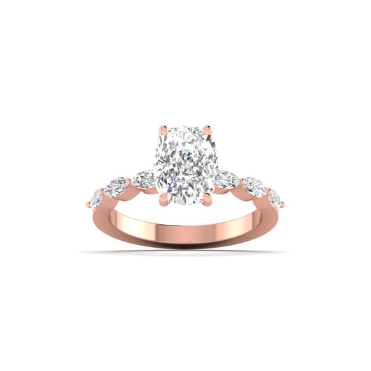 Modern Oval Diamond Ring with Marquise Accents