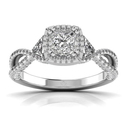 Centre Solitaire Princess Shape & Side Round Diamonds Twisted Ring