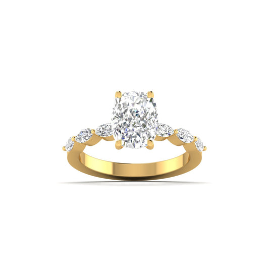 Modern Oval Diamond Ring with Marquise Accents