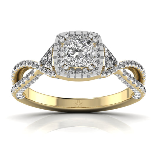 Centre Solitaire Princess Shape & Side Round Diamonds Twisted Ring