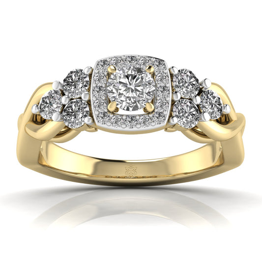 0.50 Carat Solitaire Square Halo Diamond Ring