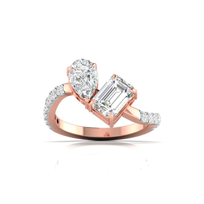 Pear & Emerald Cut Solitaire Diamonds Twisted Ring