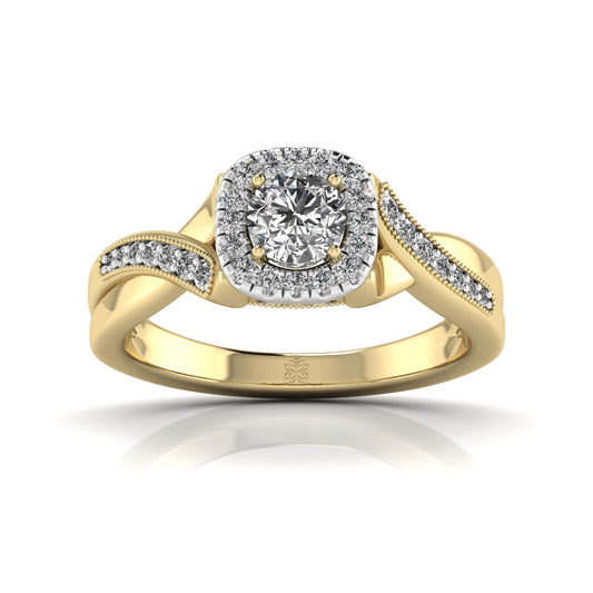 50 Pointer Solitaire Round Diamond Halo Ring