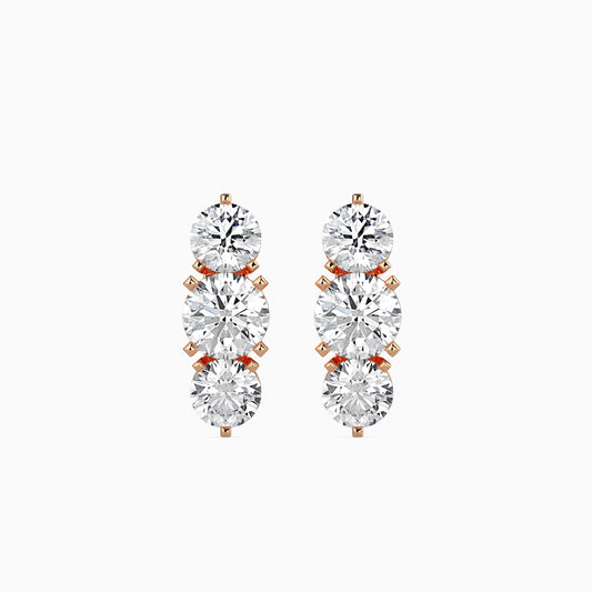 Round Cut Three Diamonds Drop Earring