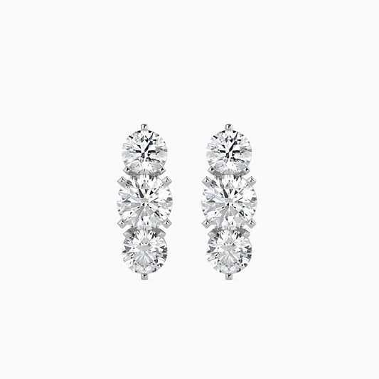 Round Cut Three Diamonds Drop Earring