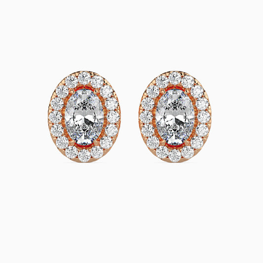 40 Pointers Oval Shape Centre Solitaire Diamond Studs Earring