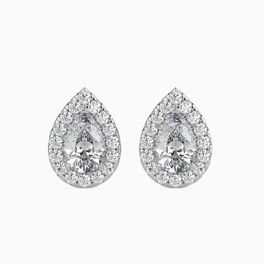 0.30 Carat Each Pear & Round Diamond Halo Stud Earring