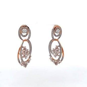 Elegant Rose Gold Double Oval Drop Earrings with Marquise and Round Diamonds