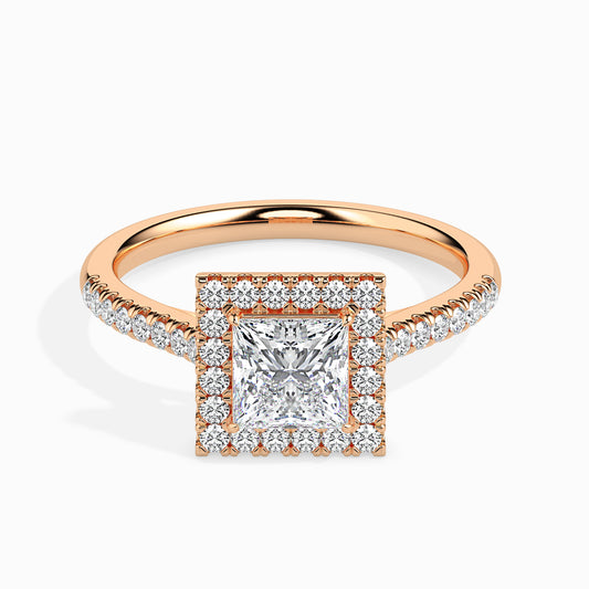 60 Pointers Princess Centre Solitaire Diamond Halo Ring