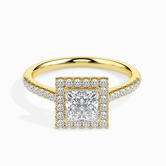 60 Pointers Princess Centre Solitaire Diamond Halo Ring