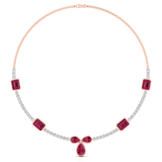 Round Cut Diamond & Gemstone Necklace