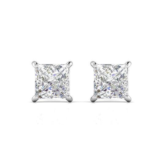 2.5 Carats Each Princess Cut Diamonds Studs Earrings