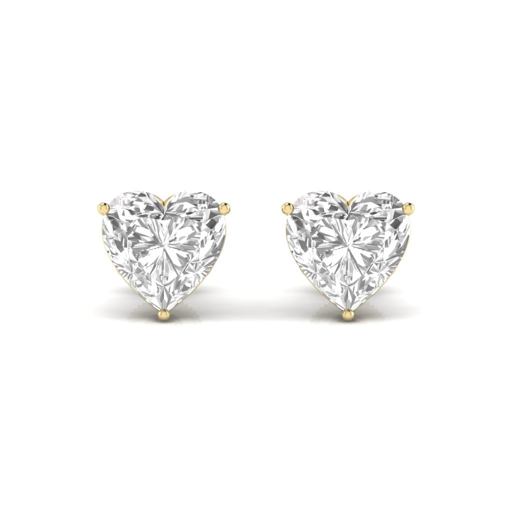 2.5 Carats Each Heart Shape Solitaire Diamond Three Prong Setting Studs Earring