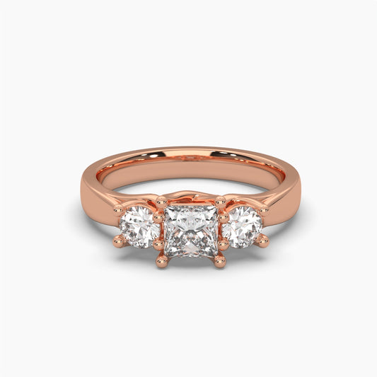 Fancy Princess Shape Centre & Round Cut Side Diamonds Ring