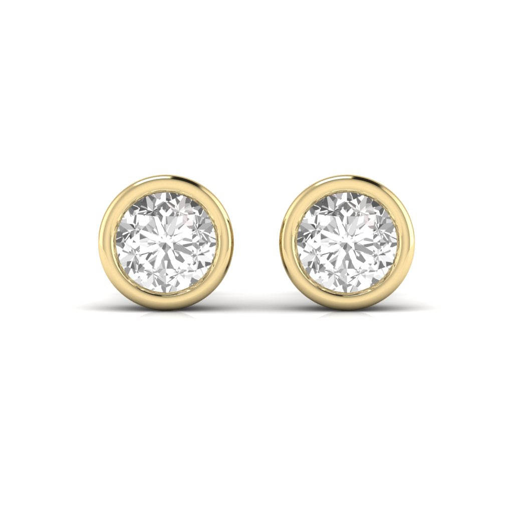 2 Carats Each Round Solitaire Diamond Bezel Setting Studs Earring