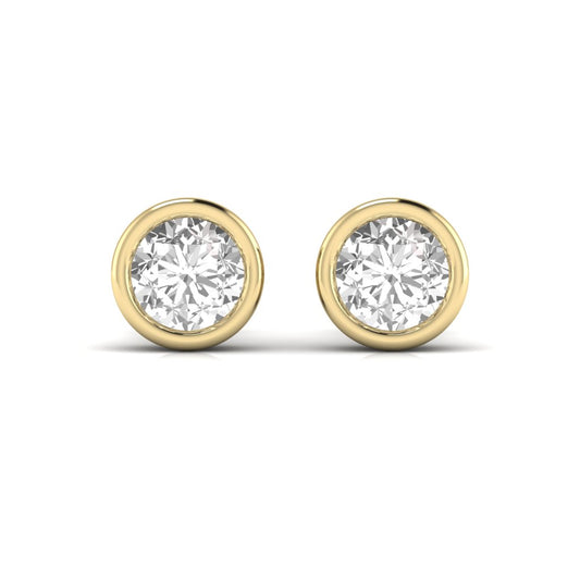 2 Carats Each Round Solitaire Diamond Bezel Setting Studs Earring