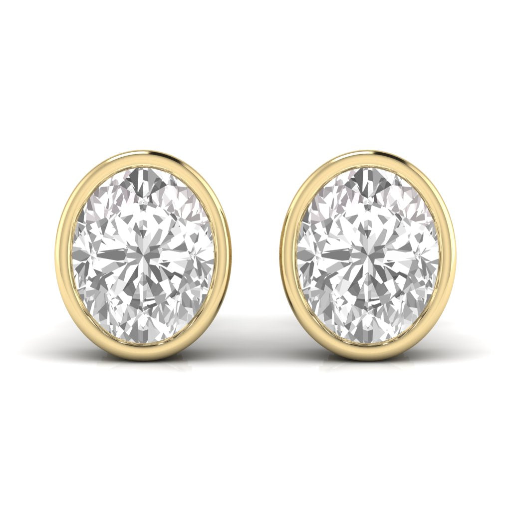 1.5 Carats Each Oval Shape Solitaire Diamond Bezel Setting Studs Earring